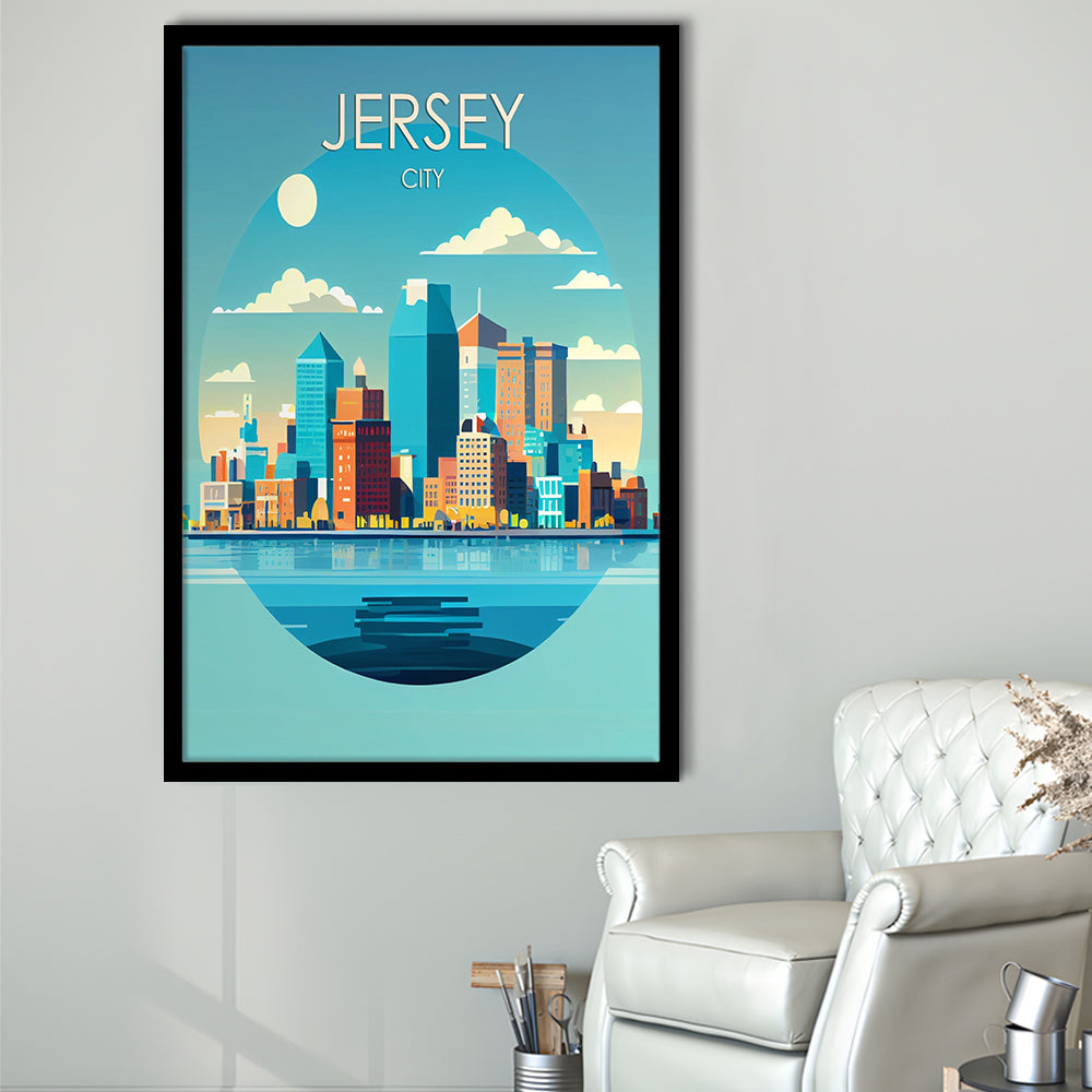 Jersey City Retro Art Print, Jersey City City Wall Art, Framed Art Print, Picture Framed, Painting Art