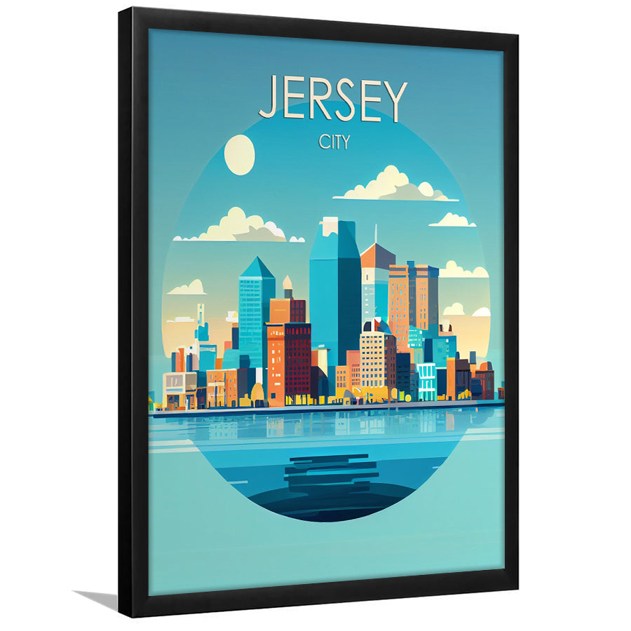 Jersey City Retro Art Print, Jersey City City Wall Art, Framed Art Print, Picture Framed, Painting Art