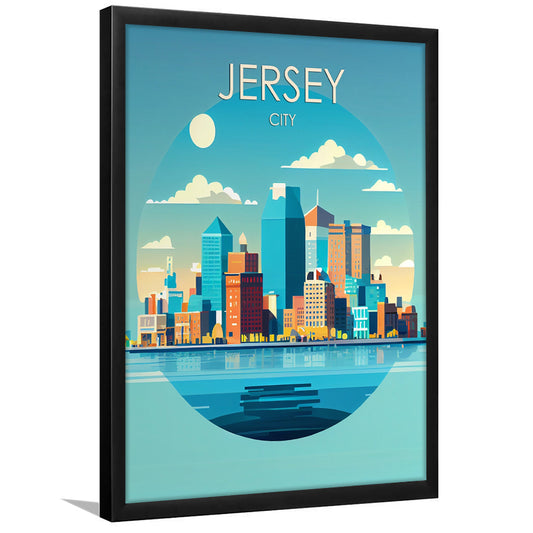 Jersey City Retro Art Print, Jersey City City Wall Art, Framed Art Print, Picture Framed, Painting Art