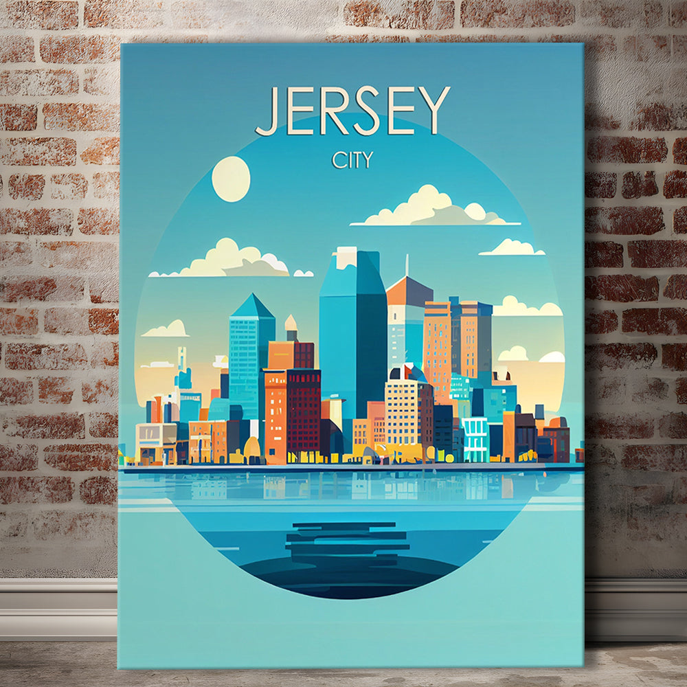 Jersey City Retro Art Print, Jersey City City Wall Art, Canvas Print, Painting Canvas, Living Room Decor