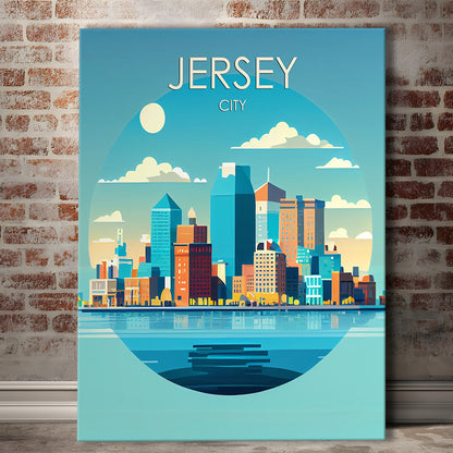Jersey City Retro Art Print, Jersey City City Wall Art, Canvas Print, Painting Canvas, Living Room Decor