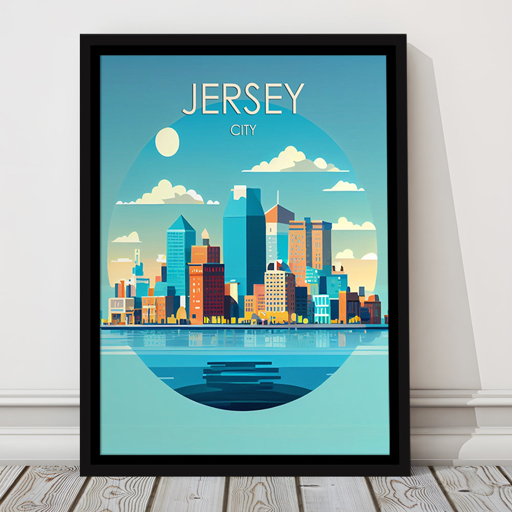 Jersey City Retro Art Print, Jersey City City Wall Art, Floating Framed Canvas Print, Framed Picture, Painting Canvas