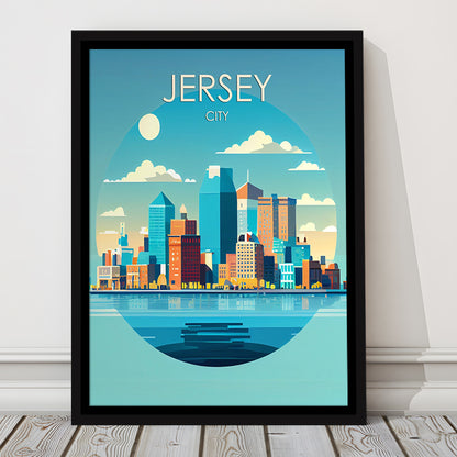 Jersey City Retro Art Print, Jersey City City Wall Art, Floating Framed Canvas Print, Framed Picture, Painting Canvas