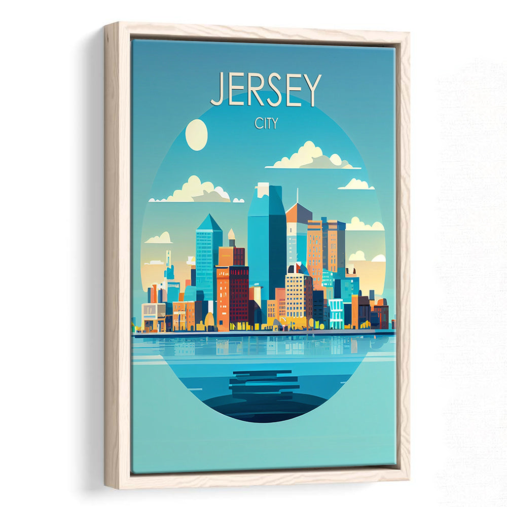 Jersey City Retro Art Print, Jersey City City Wall Art, Floating Framed Canvas Print, Framed Picture, Painting Canvas