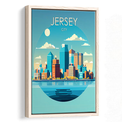 Jersey City Retro Art Print, Jersey City City Wall Art, Floating Framed Canvas Print, Framed Picture, Painting Canvas