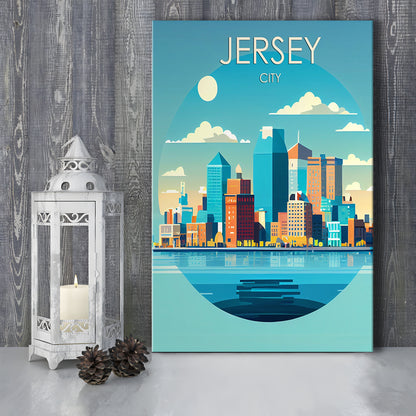 Jersey City Retro Art Print, Jersey City City Wall Art, Canvas Print, Painting Canvas, Living Room Decor