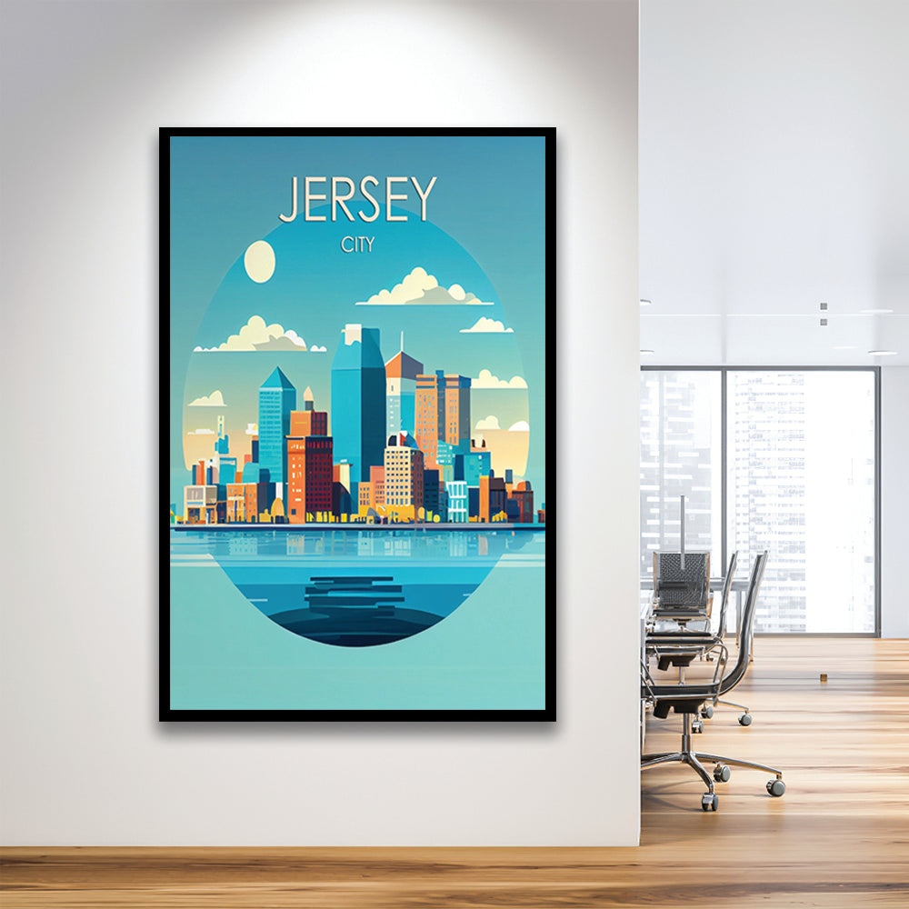 Jersey City Retro Art Print, Jersey City City Wall Art, Framed Art Print, Picture Framed, Painting Art