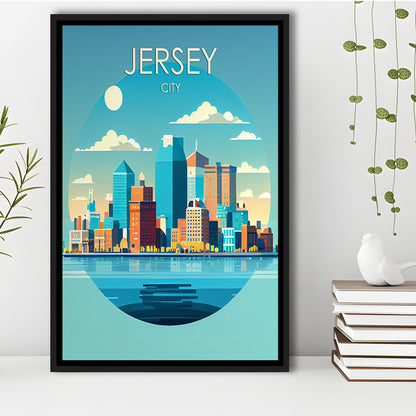 Jersey City Retro Art Print, Jersey City City Wall Art, Floating Framed Canvas Print, Framed Picture, Painting Canvas