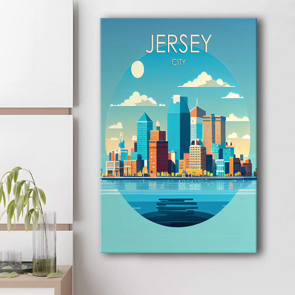Jersey City Retro Art Print, Jersey City City Wall Art, Canvas Print, Painting Canvas, Living Room Decor
