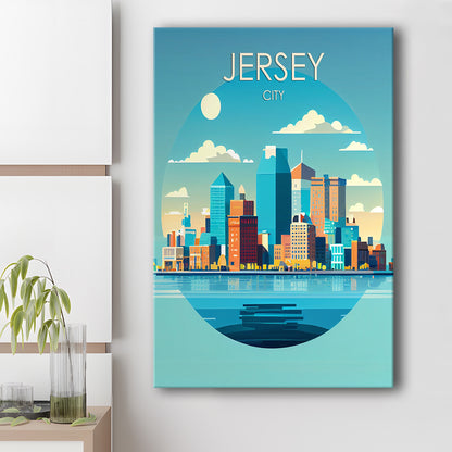 Jersey City Retro Art Print, Jersey City City Wall Art, Canvas Print, Painting Canvas, Living Room Decor