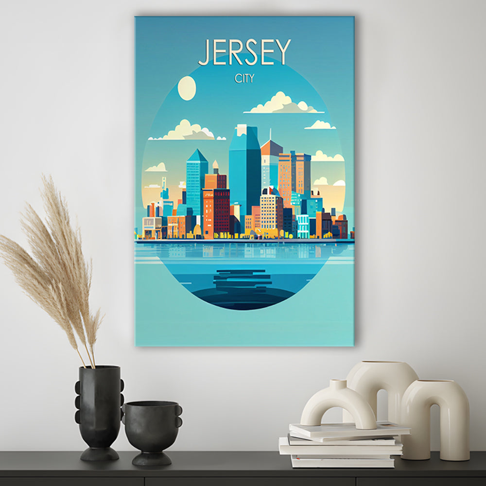 Jersey City Retro Art Print, Jersey City City Wall Art, Canvas Print, Painting Canvas, Living Room Decor