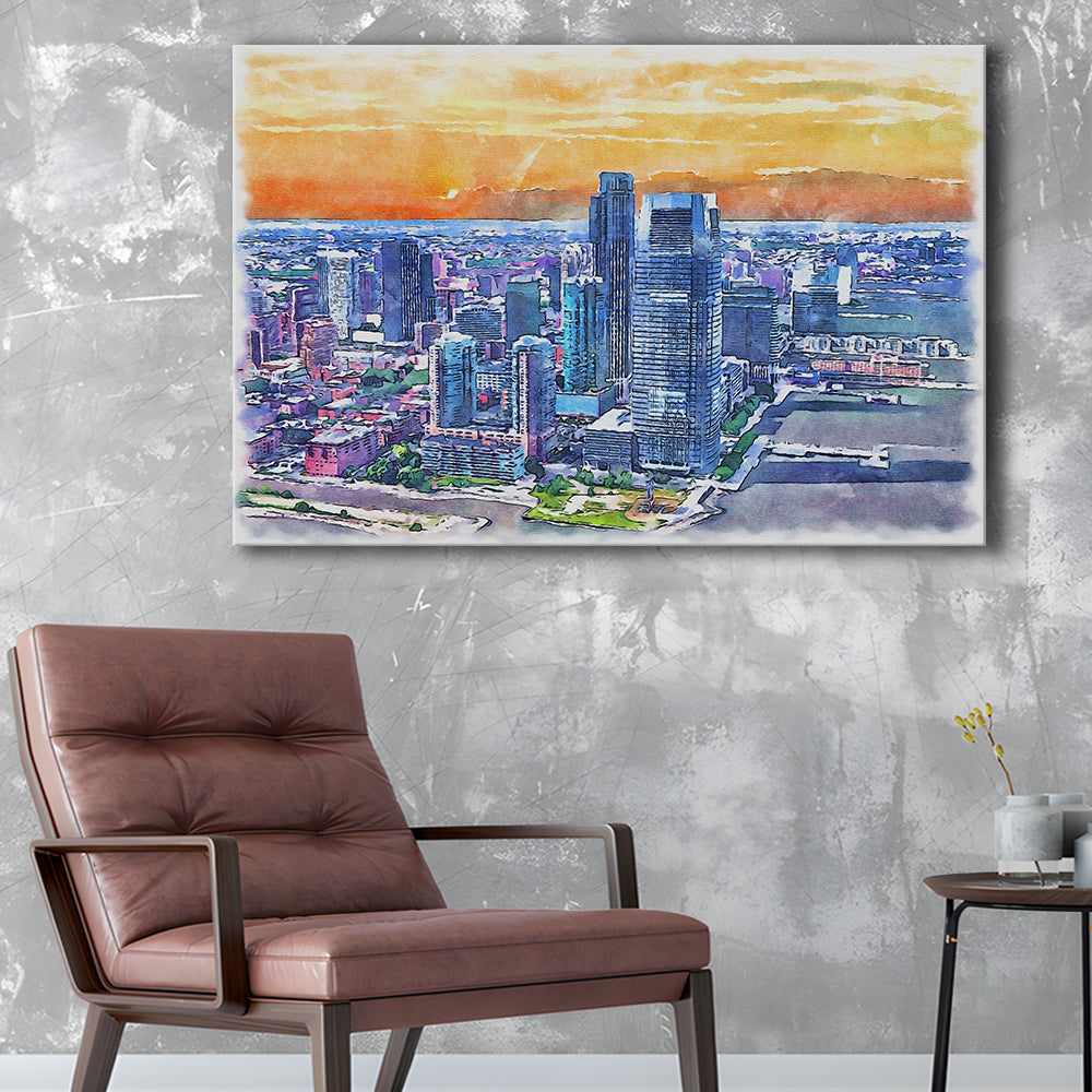 Jersey City Watercolor Painting Canvas, Jersey City New Jersey, Sport Art, Gifts for him, Canvas Print Wall Art