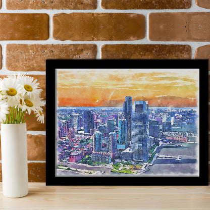 Jersey City Watercolor Painting Canvas, Jersey City New Jersey, Sport Gift Art, Framed Art Print Wall Decor