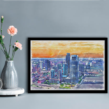 Jersey City Watercolor Painting Canvas, Jersey City New Jersey, Sport Gift Art, Framed Art Print Wall Decor