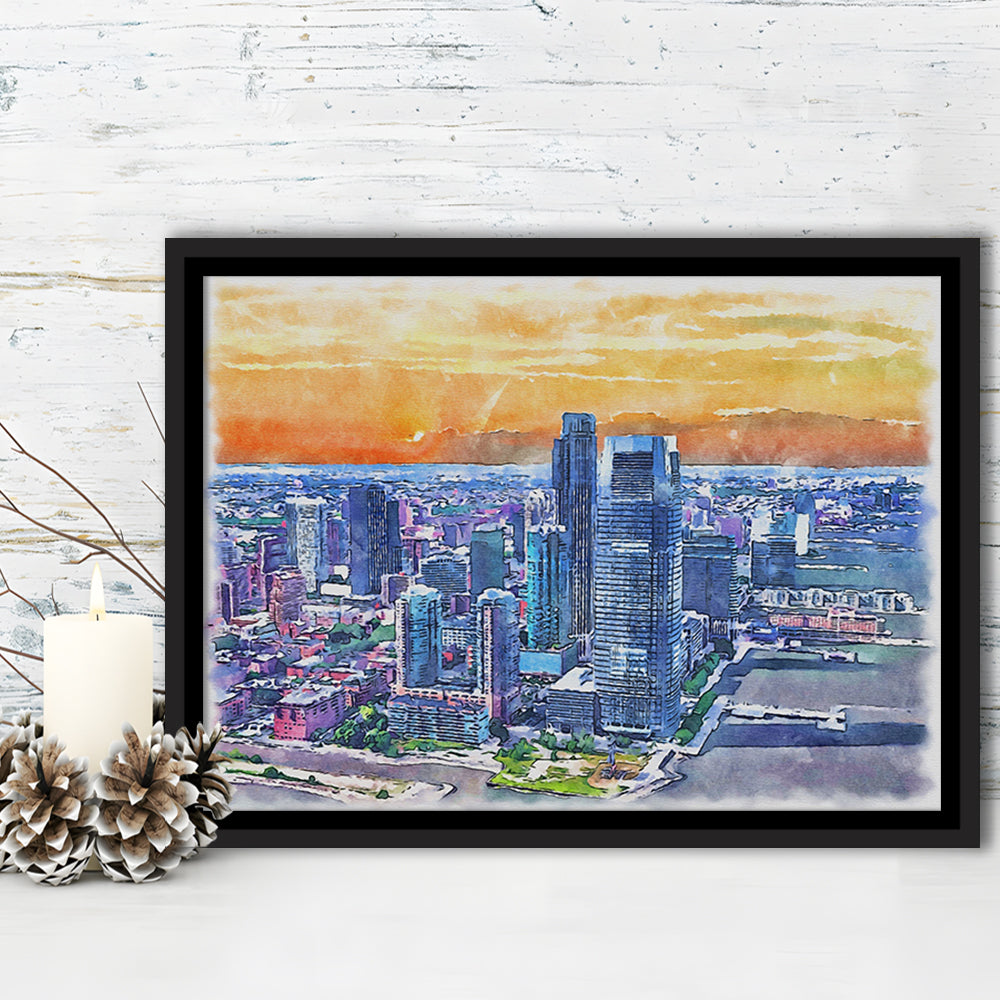 Jersey City Watercolor Painting Canvas, Jersey City New Jersey, Sport Gift Art, Framed Canvas Print Wall Art