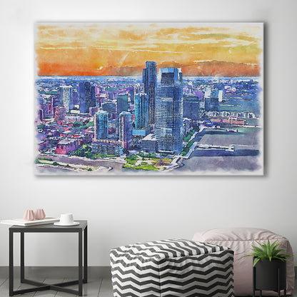Jersey City Watercolor Painting Canvas, Jersey City New Jersey, Sport Art, Gifts for him, Canvas Print Wall Art