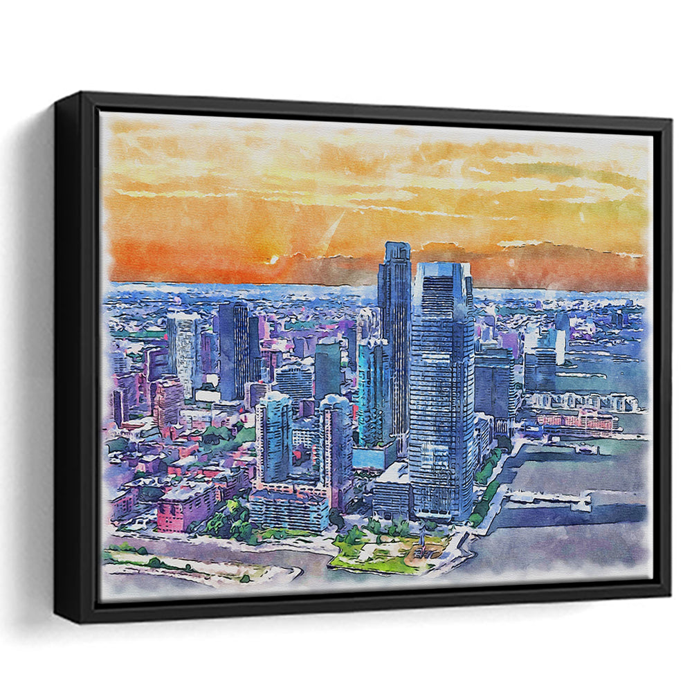 Jersey City Watercolor Painting Canvas, Jersey City New Jersey, Sport Gift Art, Framed Canvas Print Wall Art