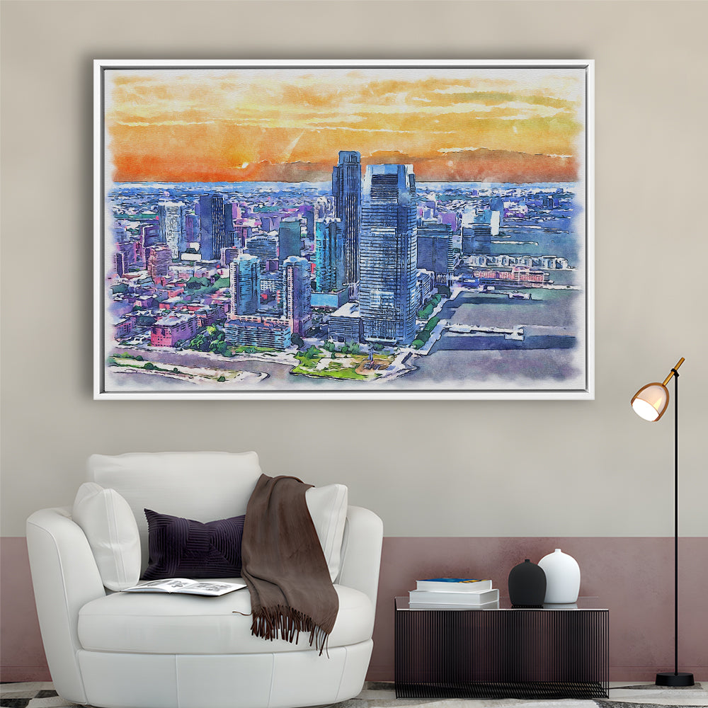 Jersey City Watercolor Painting Canvas, Jersey City New Jersey, Sport Gift Art, Framed Canvas Print Wall Art