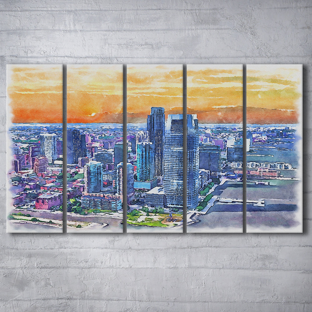 Jersey City Watercolor Painting Canvas, Jersey City New Jersey, Sport Art, Extra Large Canvas Print Wall Art
