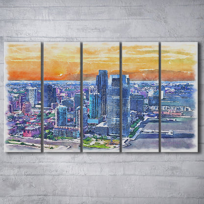 Jersey City Watercolor Painting Canvas, Jersey City New Jersey, Sport Art, Extra Large Canvas Print Wall Art