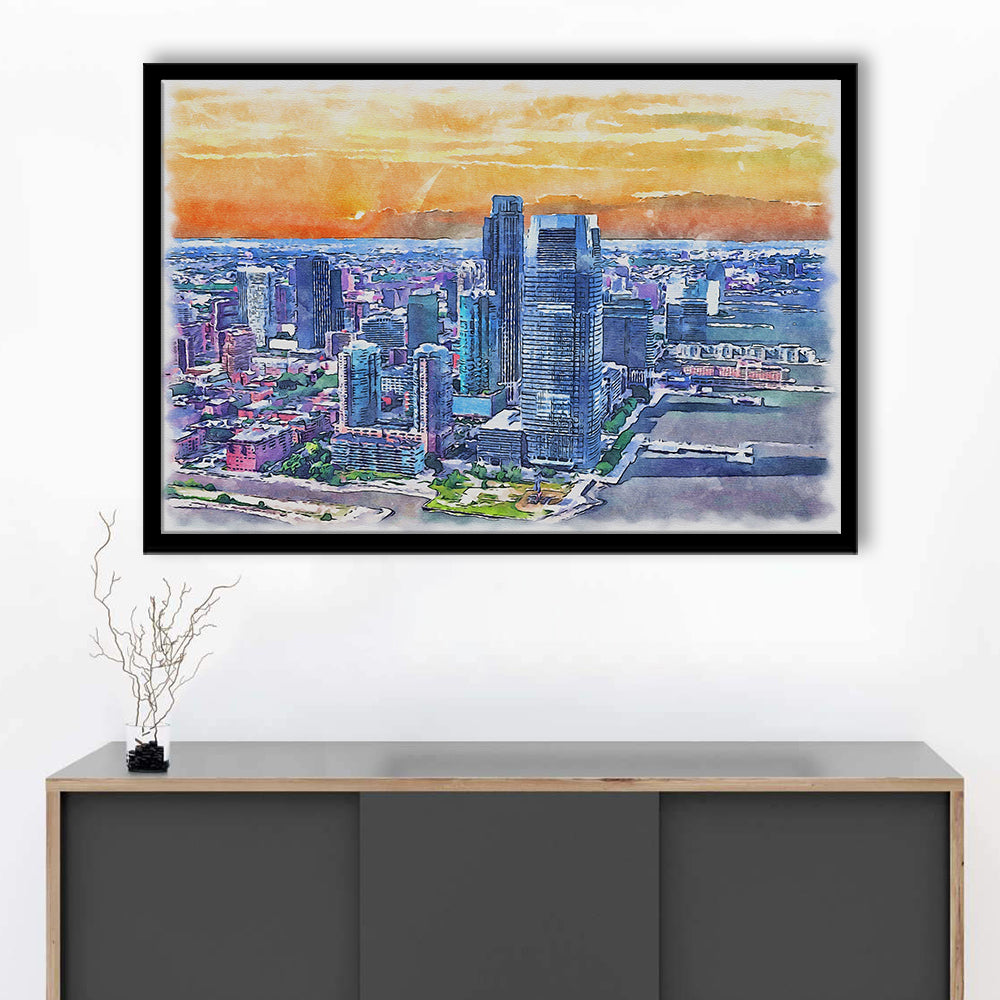 Jersey City Watercolor Painting Canvas, Jersey City New Jersey, Sport Gift Art, Framed Art Print Wall Decor