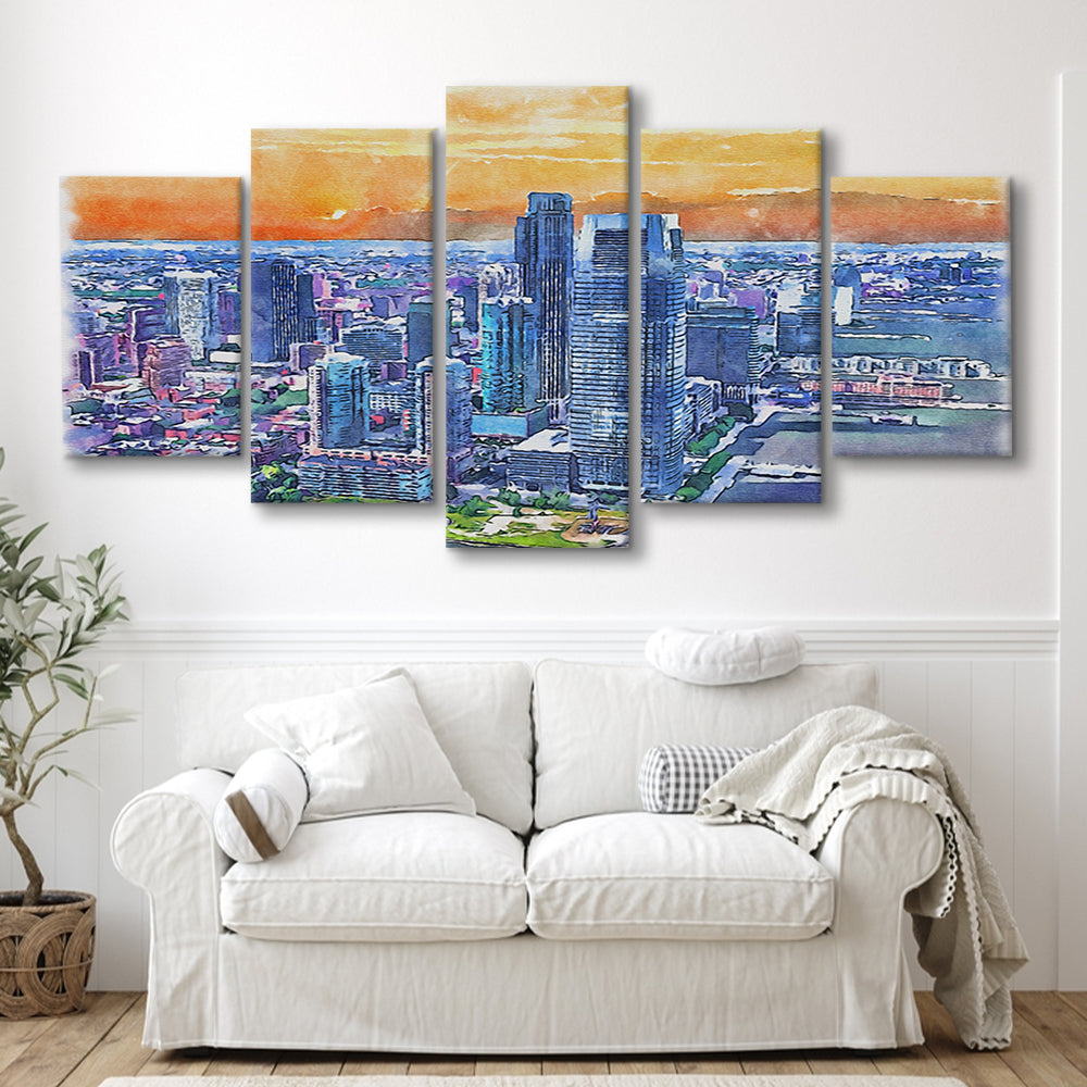 Jersey City Watercolor Painting Canvas, Jersey City New Jersey, Sport Art, Mixed 5 Panel, Canvas Print Wall Art