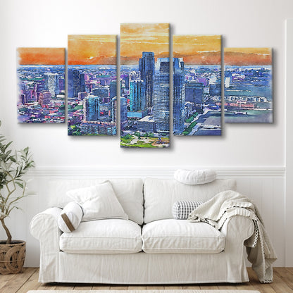 Jersey City Watercolor Painting Canvas, Jersey City New Jersey, Sport Art, Mixed 5 Panel, Canvas Print Wall Art