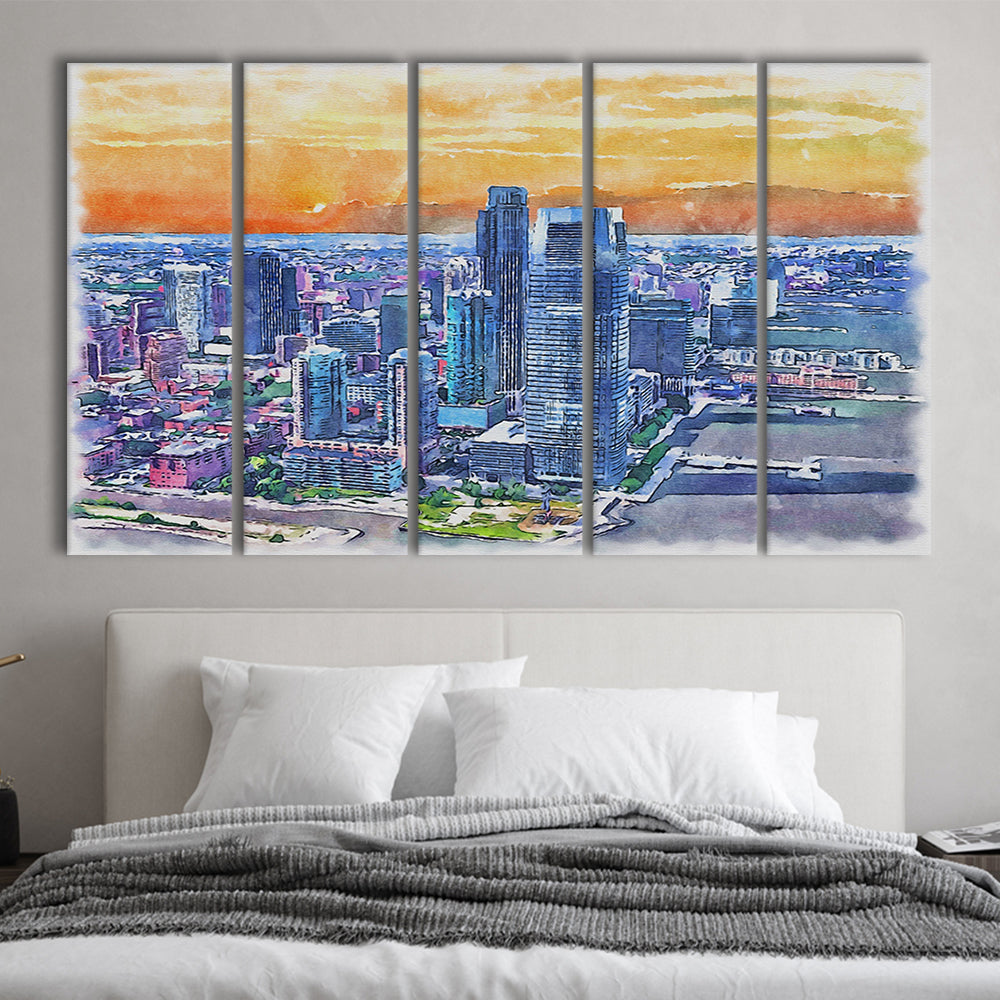 Jersey City Watercolor Painting Canvas, Jersey City New Jersey, Sport Art, Extra Large Canvas Print Wall Art