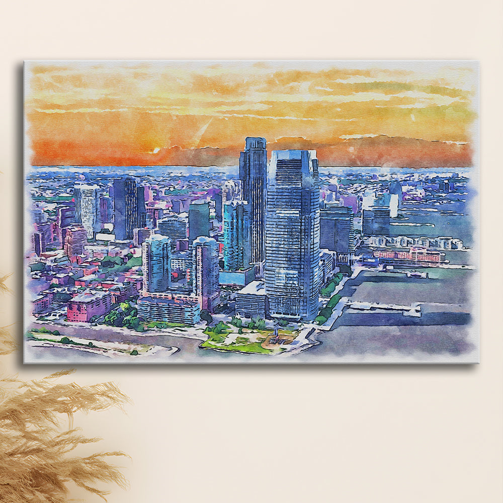 Jersey City Watercolor Painting Canvas, Jersey City New Jersey, Sport Art, Gifts for him, Canvas Print Wall Art