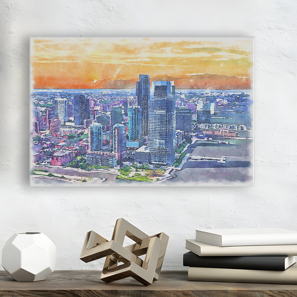 Jersey City Watercolor Painting Canvas, Jersey City New Jersey, Sport Art, Gifts for him, Canvas Print Wall Art