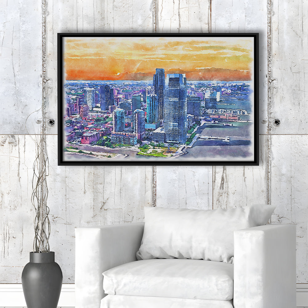 Jersey City Watercolor Painting Canvas, Jersey City New Jersey, Sport Gift Art, Framed Canvas Print Wall Art