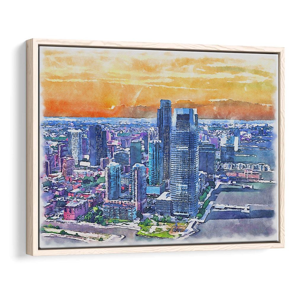 Jersey City Watercolor Painting Canvas, Jersey City New Jersey, Sport Gift Art, Framed Canvas Print Wall Art