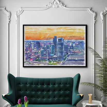 Jersey City Watercolor Painting Canvas, Jersey City New Jersey, Sport Gift Art, Framed Art Print Wall Decor