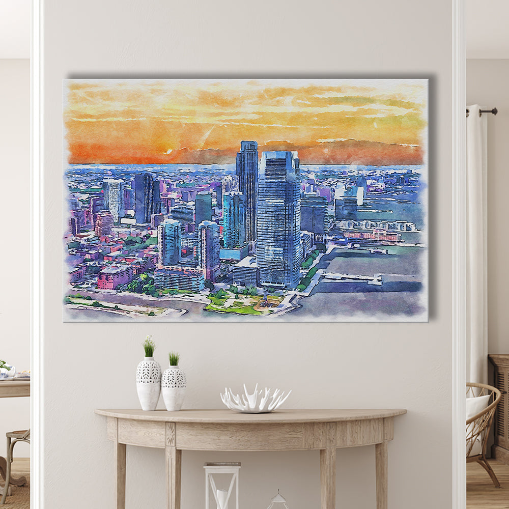 Jersey City Watercolor Painting Canvas, Jersey City New Jersey, Sport Art, Gifts for him, Canvas Print Wall Art