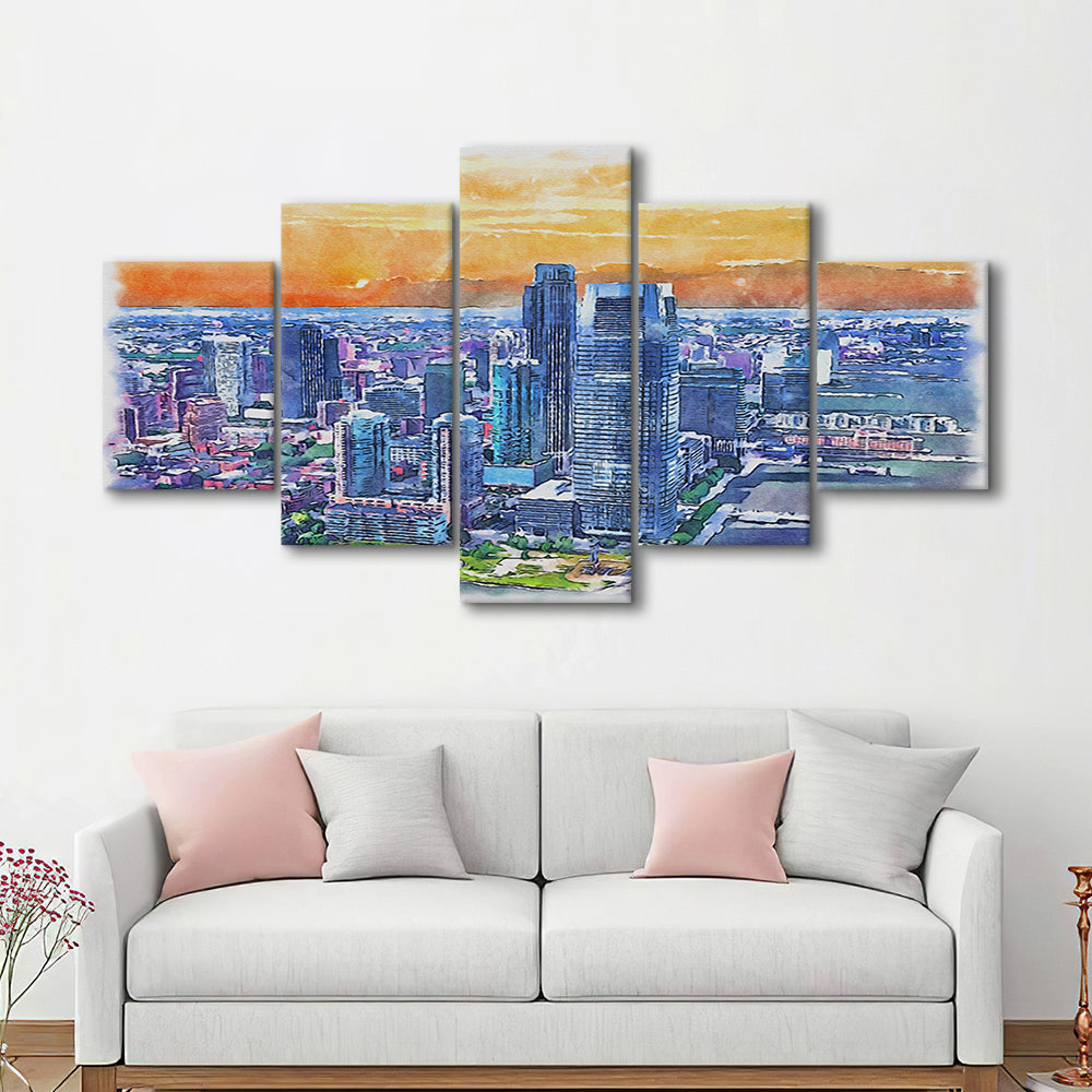 Jersey City Watercolor Painting Canvas, Jersey City New Jersey, Sport Art, Mixed 5 Panel, Canvas Print Wall Art