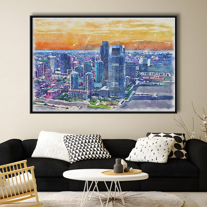 Jersey City Watercolor Painting Canvas, Jersey City New Jersey, Sport Gift Art, Framed Canvas Print Wall Art