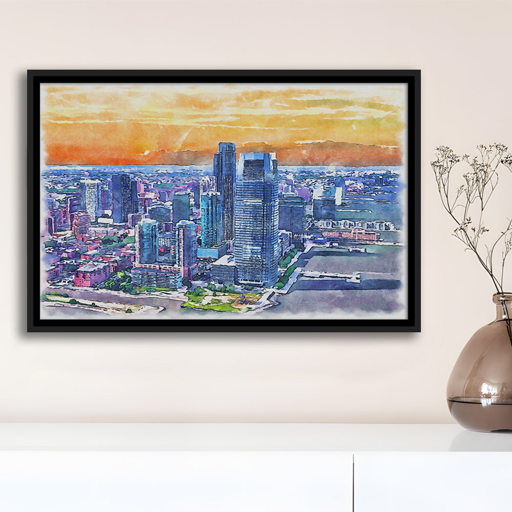 Jersey City Watercolor Painting Canvas, Jersey City New Jersey, Sport Gift Art, Framed Canvas Print Wall Art