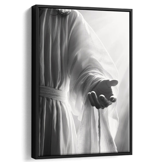 Jesus Art Print Modern Black and White Religious Gift!, Framed Canvas Print Wall Art, Floating Frame