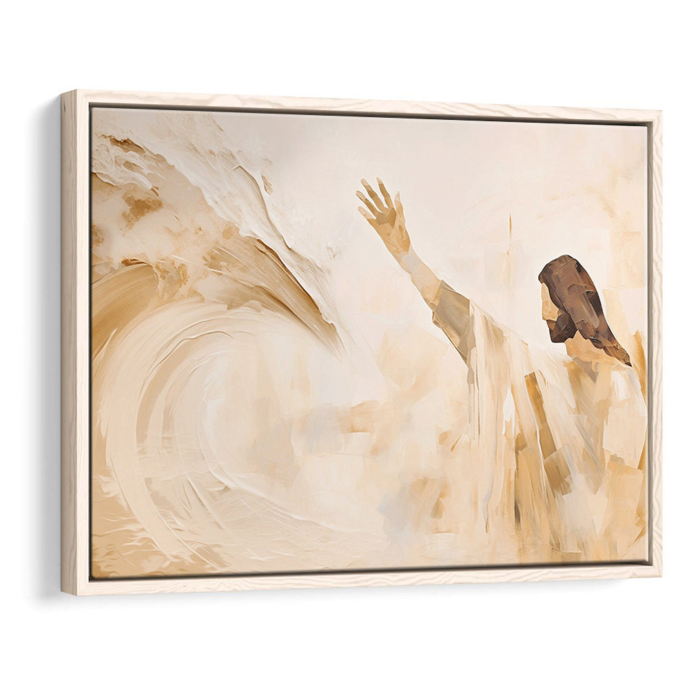 Jesus Calms The Storm, Hush Be Still, Bible, Christian Faith, Religious Gift!, Framed Canvas Print Wall Art, Floating Frame