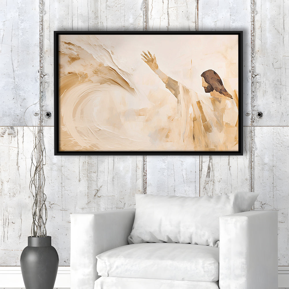 Jesus Calms The Storm, Hush Be Still, Bible, Christian Faith, Religious Gift!, Framed Canvas Print Wall Art, Floating Frame