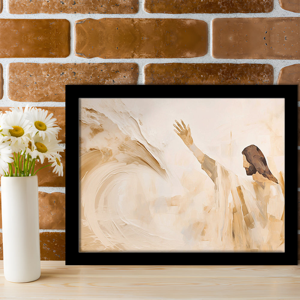 Jesus Calms the Storm, Hush Be Still, Bible, Christian Faith, Religious Gift!, Framed Art Print Wall Decor, Picture Framed