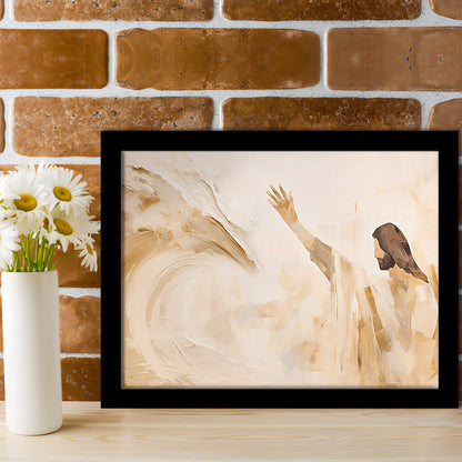 Jesus Calms the Storm, Hush Be Still, Bible, Christian Faith, Religious Gift!, Framed Art Print Wall Decor, Picture Framed