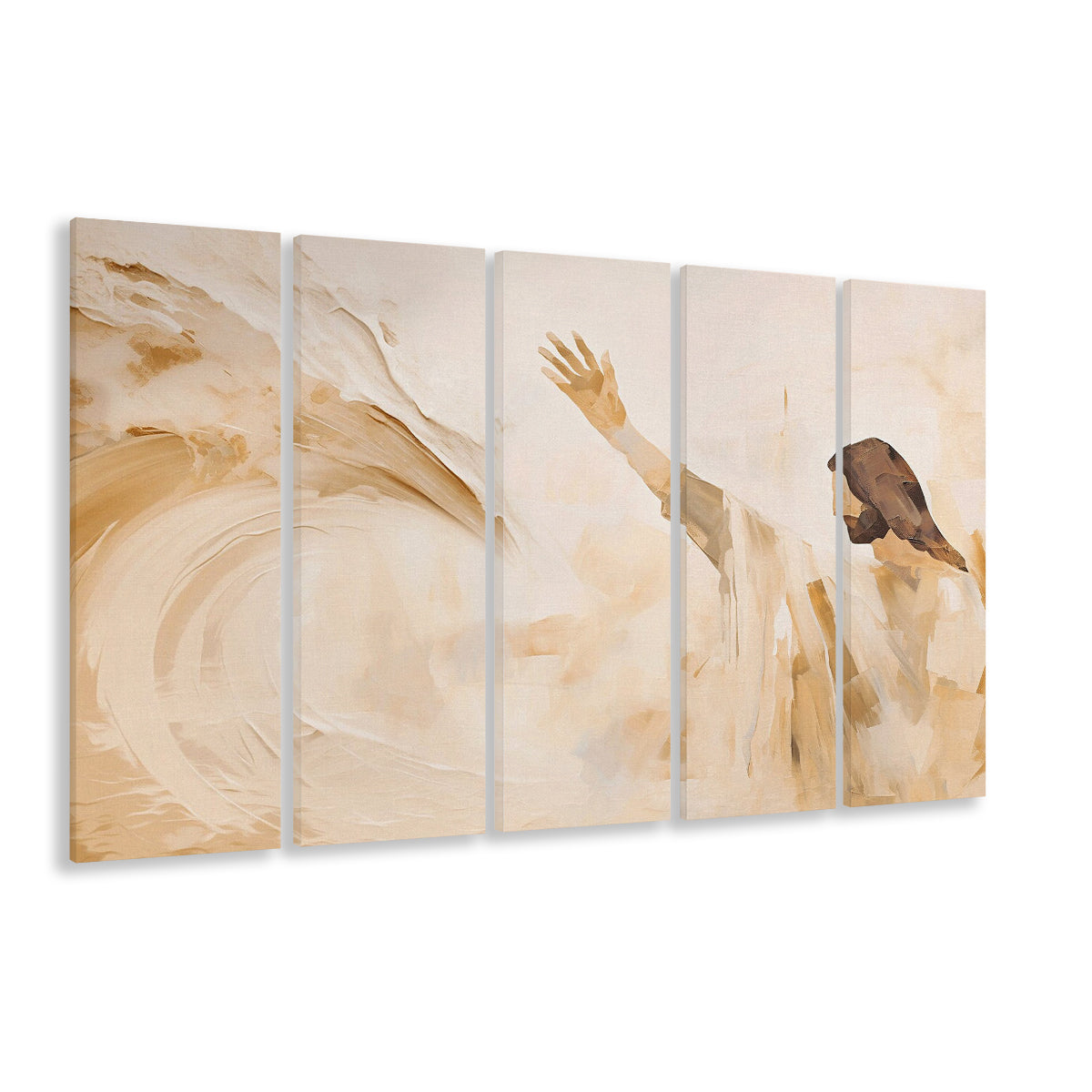 Jesus Calms the Storm, Hush Be Still,Christian Faith, Religious Gift, 5 Panel B Canvas Print Wall Art, Extra Large Canvas