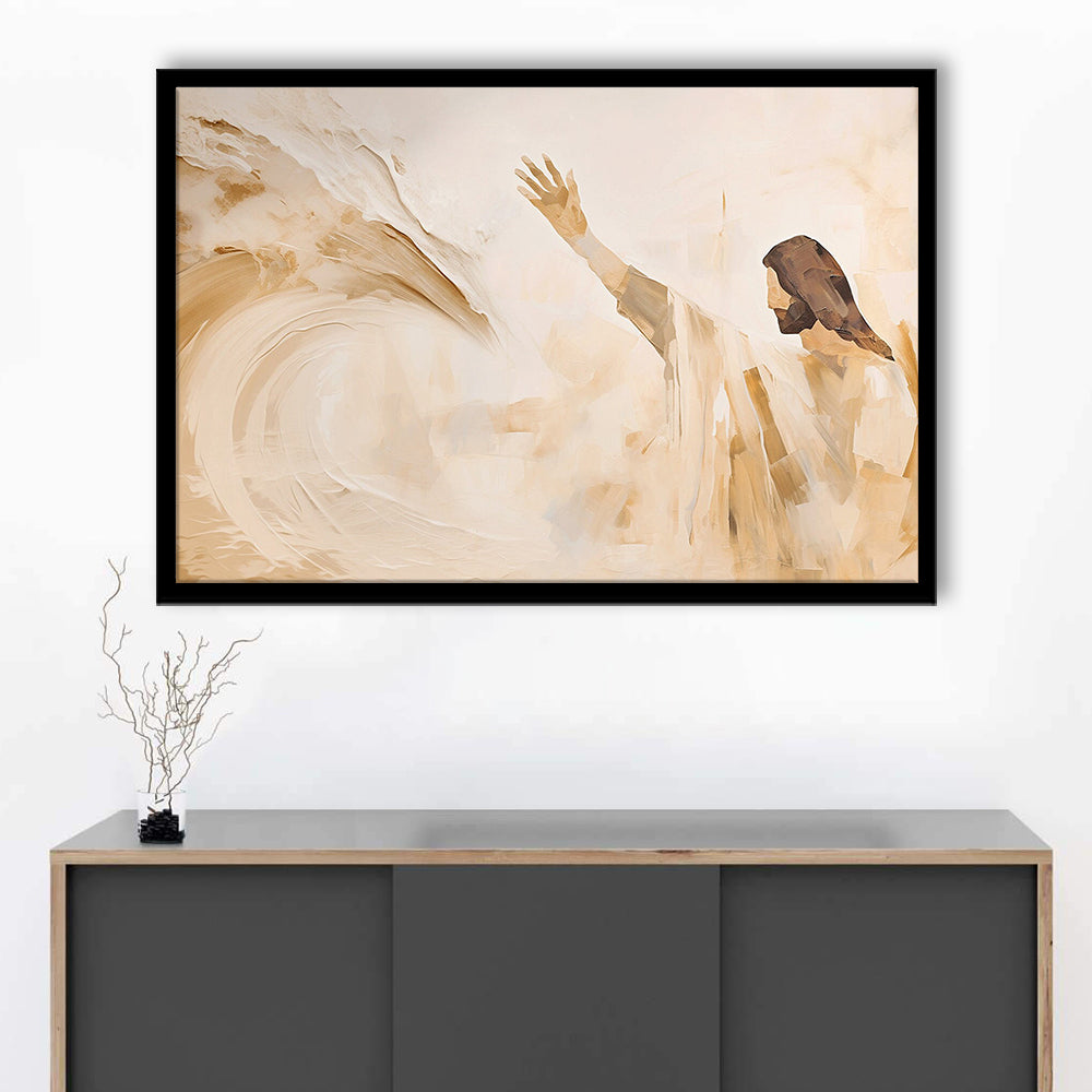Jesus Calms the Storm, Hush Be Still, Bible, Christian Faith, Religious Gift!, Framed Art Print Wall Decor, Picture Framed