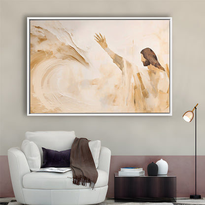 Jesus Calms The Storm, Hush Be Still, Bible, Christian Faith, Religious Gift!, Framed Canvas Print Wall Art, Floating Frame
