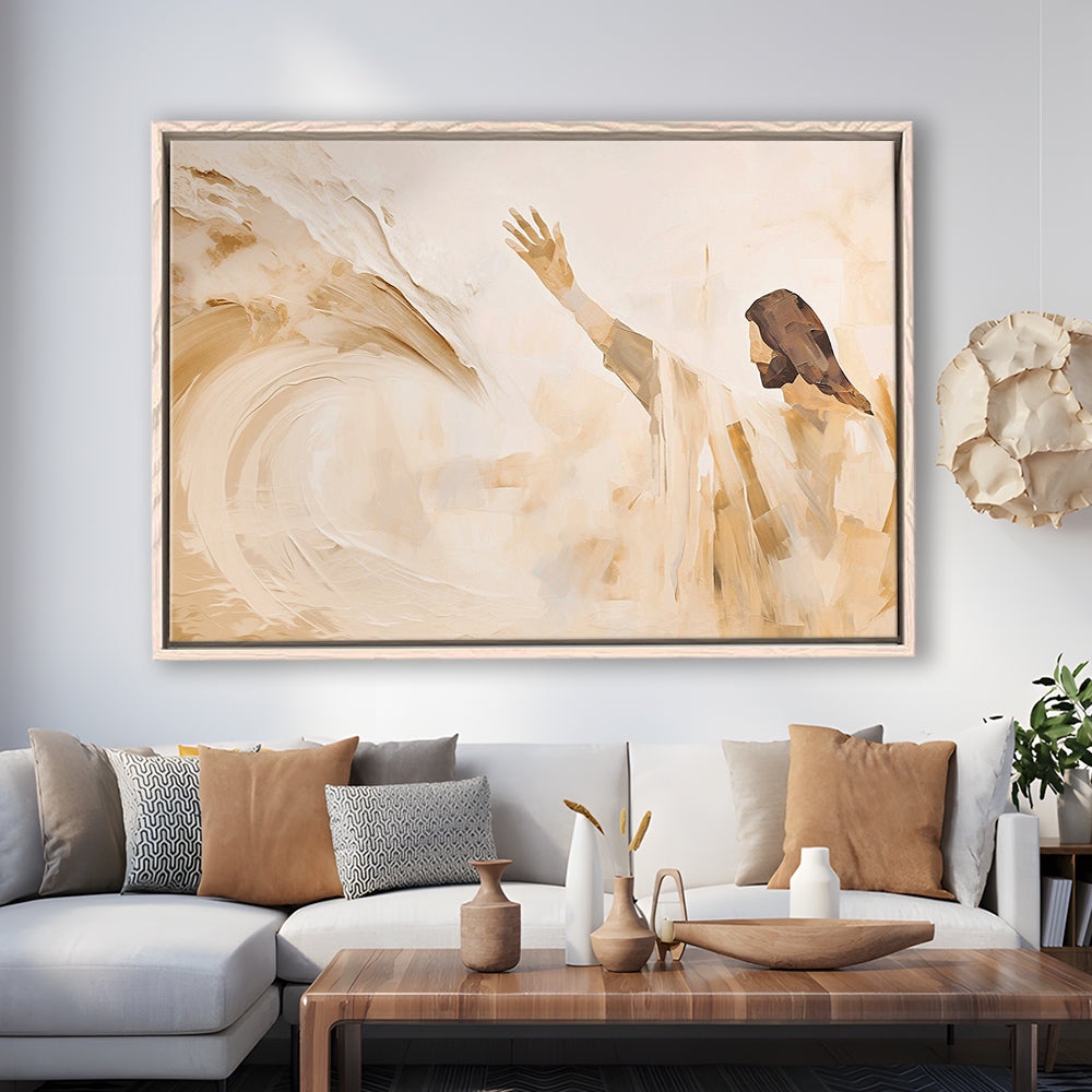 Jesus Calms The Storm, Hush Be Still, Bible, Christian Faith, Religious Gift!, Framed Canvas Print Wall Art, Floating Frame