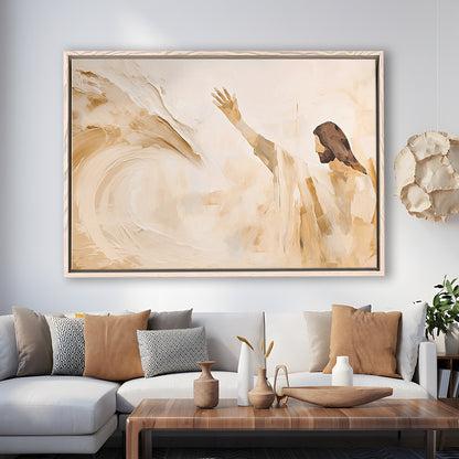 Jesus Calms The Storm, Hush Be Still, Bible, Christian Faith, Religious Gift!, Framed Canvas Print Wall Art, Floating Frame