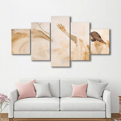 Jesus Calms the Storm, Hush Be Still, Bible, Christian Faith, Religious Gift!, 5 Panel Mixed Canvas Print Wall Art, Large Canvas