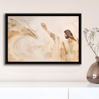 Jesus Calms The Storm, Hush Be Still, Bible, Christian Faith, Religious Gift!, Framed Canvas Print Wall Art, Floating Frame