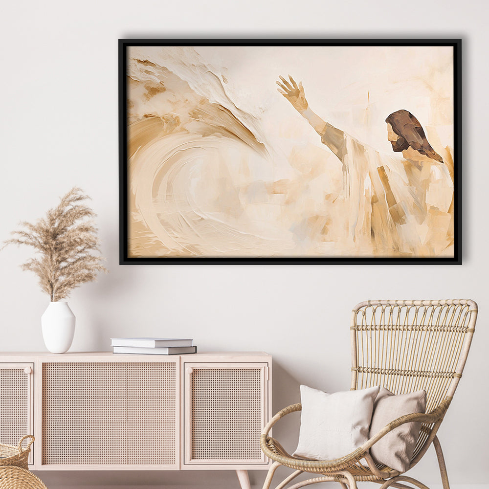 Jesus Calms The Storm, Hush Be Still, Bible, Christian Faith, Religious Gift!, Framed Canvas Print Wall Art, Floating Frame